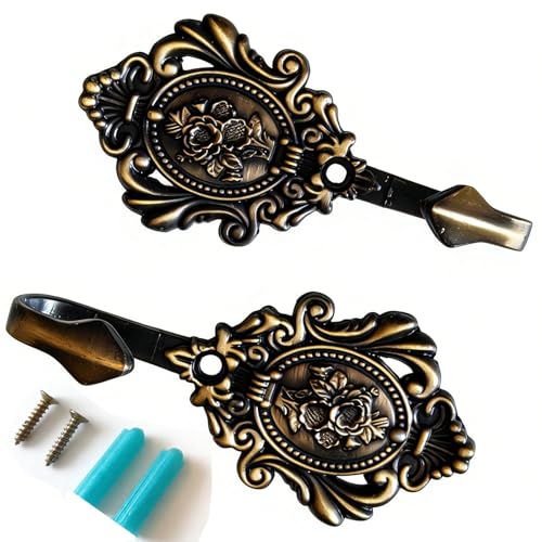 2Pcs Vintage Bronze Rose Pattern Curtain Tiebacks - Zinc Alloy Wall Hooks