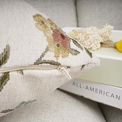 YOUR SMILE White Floral Embroidery Jacquard Throw Pillow Cover, 18x18 Inch