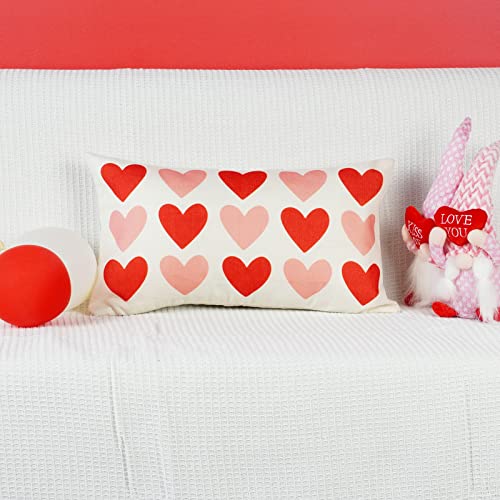 ONWAY Valentine's Day Heart Lumbar Pillow Cover, Pink 12x20 Inch Throw Case