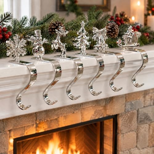 6 Pack Christmas Stocking Holders for Mantle - Iron Metal Hooks with Anti-Slip Pads
