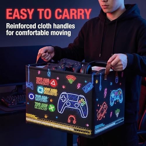 Neon Gamer Laundry Basket - Collapsible 36L Waterproof Storage Bin
