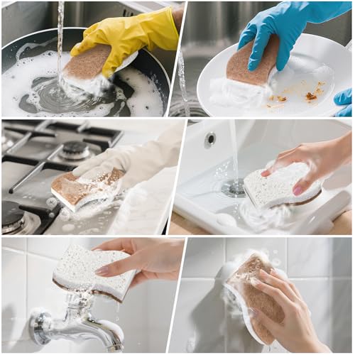 12-Pack Natural Kitchen Sponges, Biodegradable Cellulose & Coconut Scrubbers