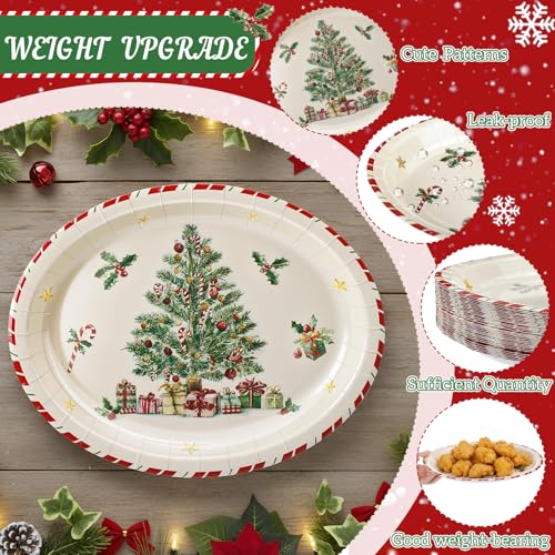 Christmas Paper Plates Cups Napkins Set - 150 Pcs Oval Holiday Tableware