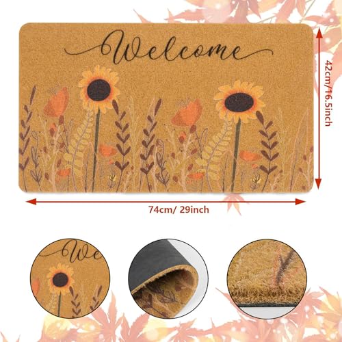 Sunflower Fall Welcome Doormat - 17x30 Inch Natural Coir Outdoor Door Mat
