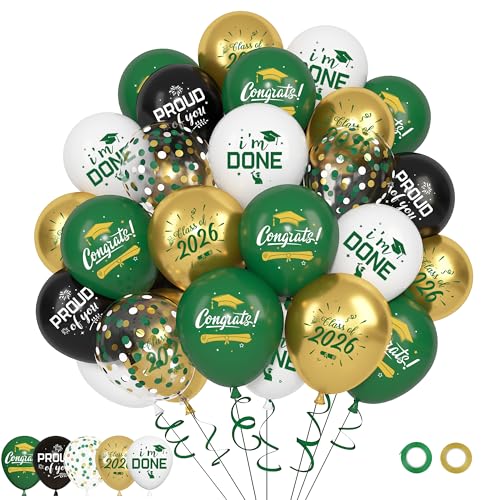 72-Piece Green and Gold Graduation Balloon Set for Class of 2026