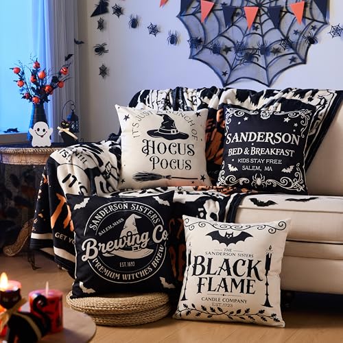 Set of 4 Vintage Halloween Pillow Covers 18x18 - Hocus Pocus Design