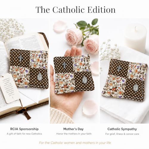 Onism Large Pocket Prayer Quilt with Cross & Mary Charm