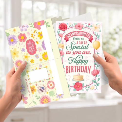 Personalized Granddaughter Birthday Card - Made in USA, Eco-Friendly 5x7 Greeting Card with Premium Envelope