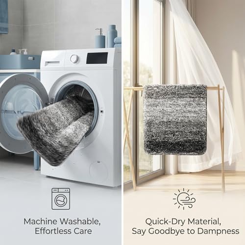 RAINFLOW Gray Microfiber Bathroom Rug, Non-Slip Washable Bath Mat