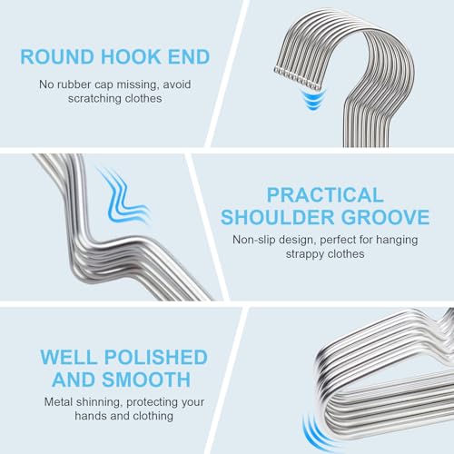 Seropy Heavy Duty Stainless Steel Hangers, 10 Pack, Non-Slip Grooves