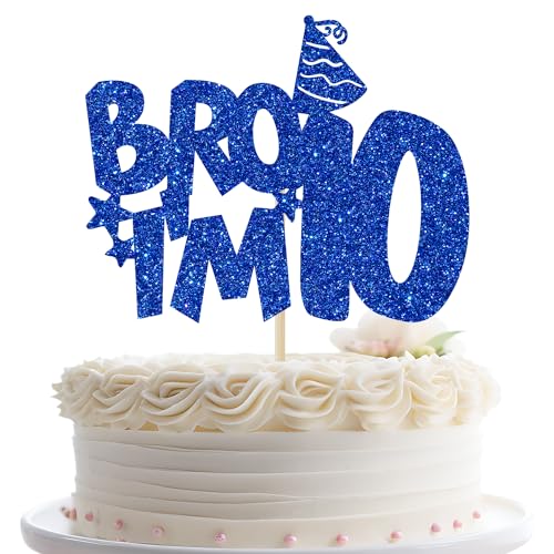 Bro I'm 10 Cake Topper | 10th Birthday Party Decoration | Blue Glitter
