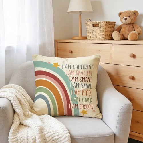 Inspirational Rainbow Throw Pillow Cover 18x18 - Boho Decor