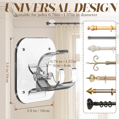 No-Drill Curtain Rod Brackets - 4PCS Self-Adhesive Heavy Duty Holders