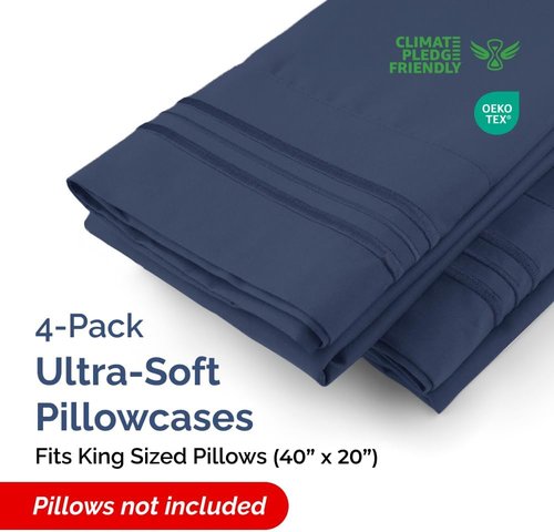 King Pillow Cases by Luxury Home | Ultra Soft Hotel Quality - Wrinkle-Free, Stain & Fade Resistant - Navy Blue, Set of 4