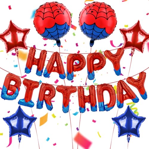 Spider Theme Happy Birthday Banner Set with Balloons - Fun Party Decor for Kids