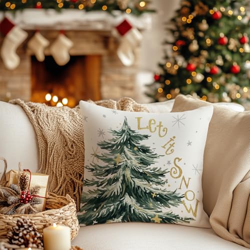 AACORS Christmas Pillow Cover 18x18 Inch - Snowflakes & Pine Tree