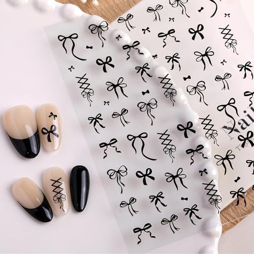 KAHSOSE Bow Nail Art Stickers 4Pcs Self-Adhesive Black White Red Gold