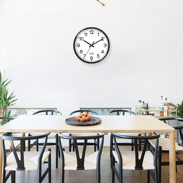 XFM 8 Inch Black Modern Wall Clock - Battery Operated, Silent