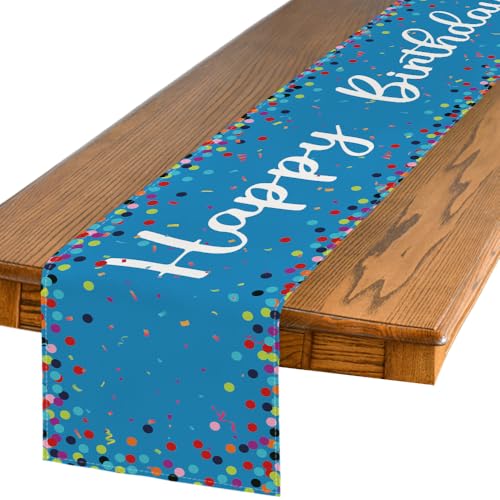 Artoid Mode Happy Birthday Table Runner, Blue Polka Dot, 13x72 Inch