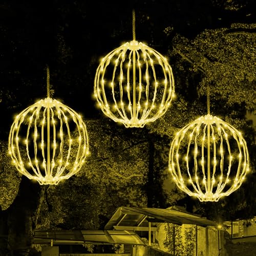 Foldable 12-Inch Christmas Light Balls Set of 3 - Warm White Holiday Decor