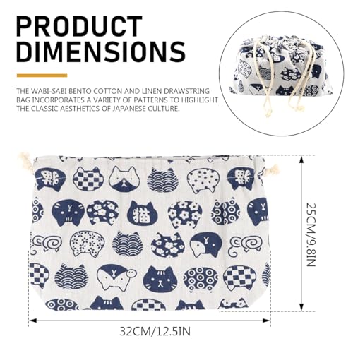 DOERDO Portable Japanese Style Lunch Tote Bag with Drawstring