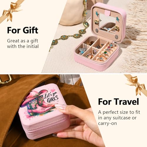 CEELGON Western Jewelry Box - Portable Travel Organizer, Pink Boots Print