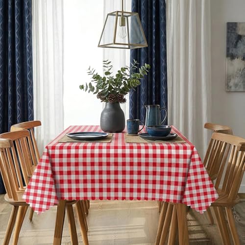 2 Pack Red Gingham Tablecloths - Waterproof 54x108 Inch Covers