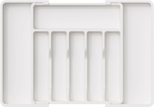 Lifewit Silverware Drawer Organizer, Expandable Utensil Tray for Kitchen, BPA Free Flatware and Cutlery Holder, Adjustable Plastic Storage for Spoons Forks Knives, 13-22 x 15", White