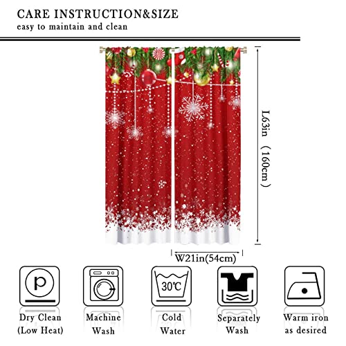 Merry Christmas Blackout Curtains 2 Panels 21W x 63L - Red Floral Snowflake