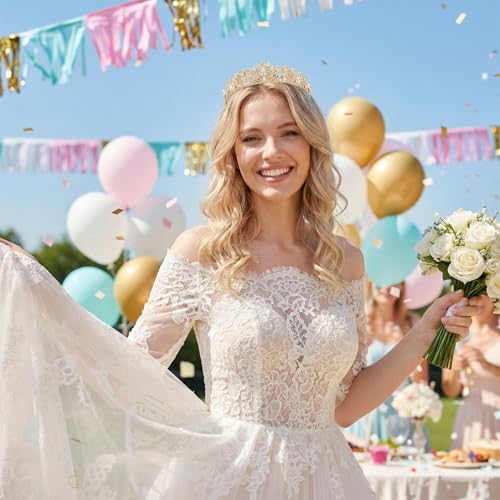 Grevosea Gold Tiara Crown Rhinestone Princess Headband for Women