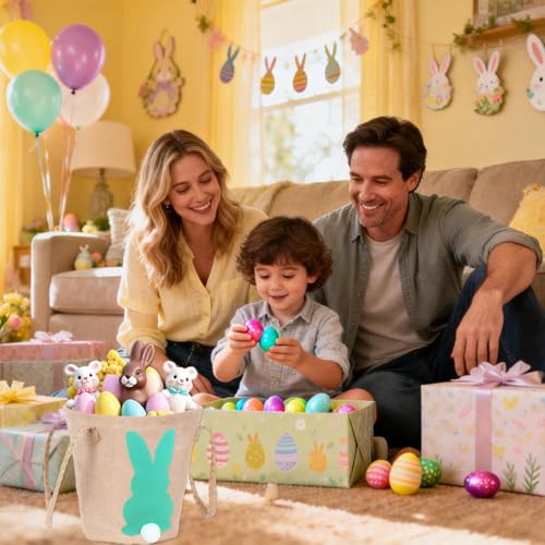 Adorable Easter Bunny Basket for Kids - Soft Linen Tote Bag