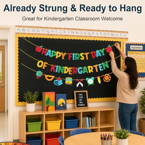 Happy First Day of Kindergarten Banner Set - 3 Pre-Strung Decorations