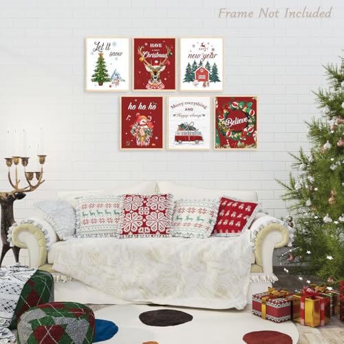 Dazzlewall 6-Piece Red Christmas Canvas Wall Art Set - 8x10 Unframed