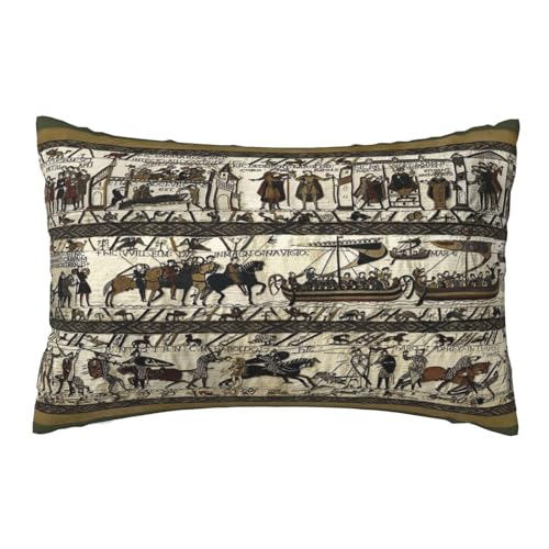 Bayeux Tapestry Lumbar Pillow Cover 12" x 20" Decorative Soft Plush Case