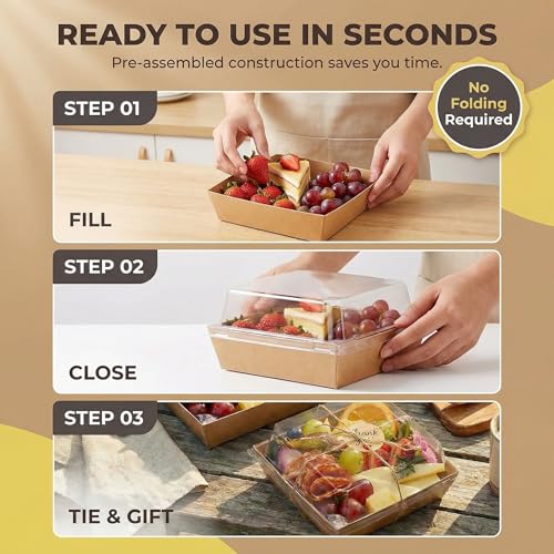 25 Pack Mini Charcuterie Boxes with Clear Lids - Disposable Food Containers