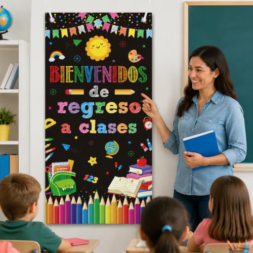 Bienvenidos School Door Cover - 3x6 Ft Spanish Classroom Decor