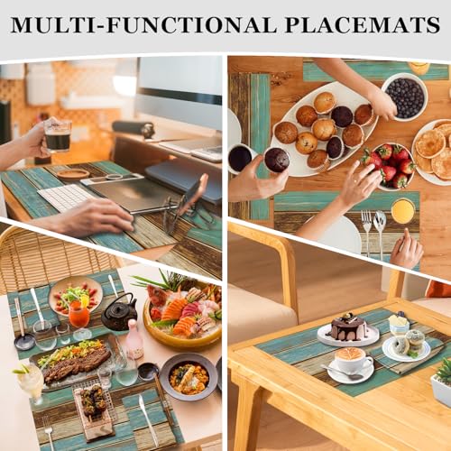 Farmhouse Teal Placemats and Cloth Napkins Set of 8 - Rustic Modern Kitchen Decor