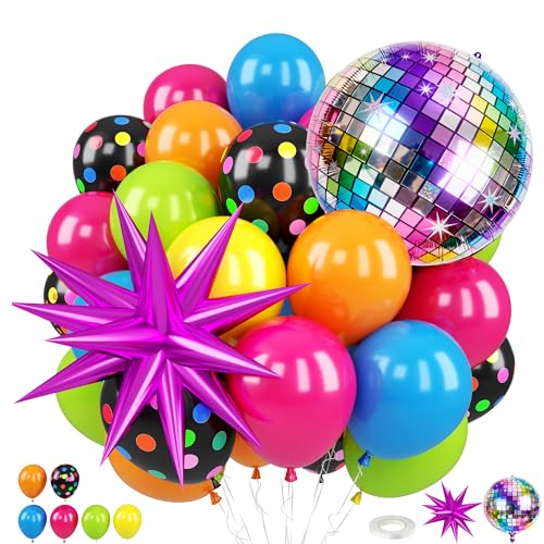 Colorful 80s Retro Balloon Kit for Birthday Dance Parties