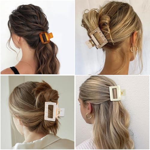 Papasgix 6 PCS Checkered Hair Claw Clips 1.97" Small Non-Slip Square Rectangle Hair Styling Accessories