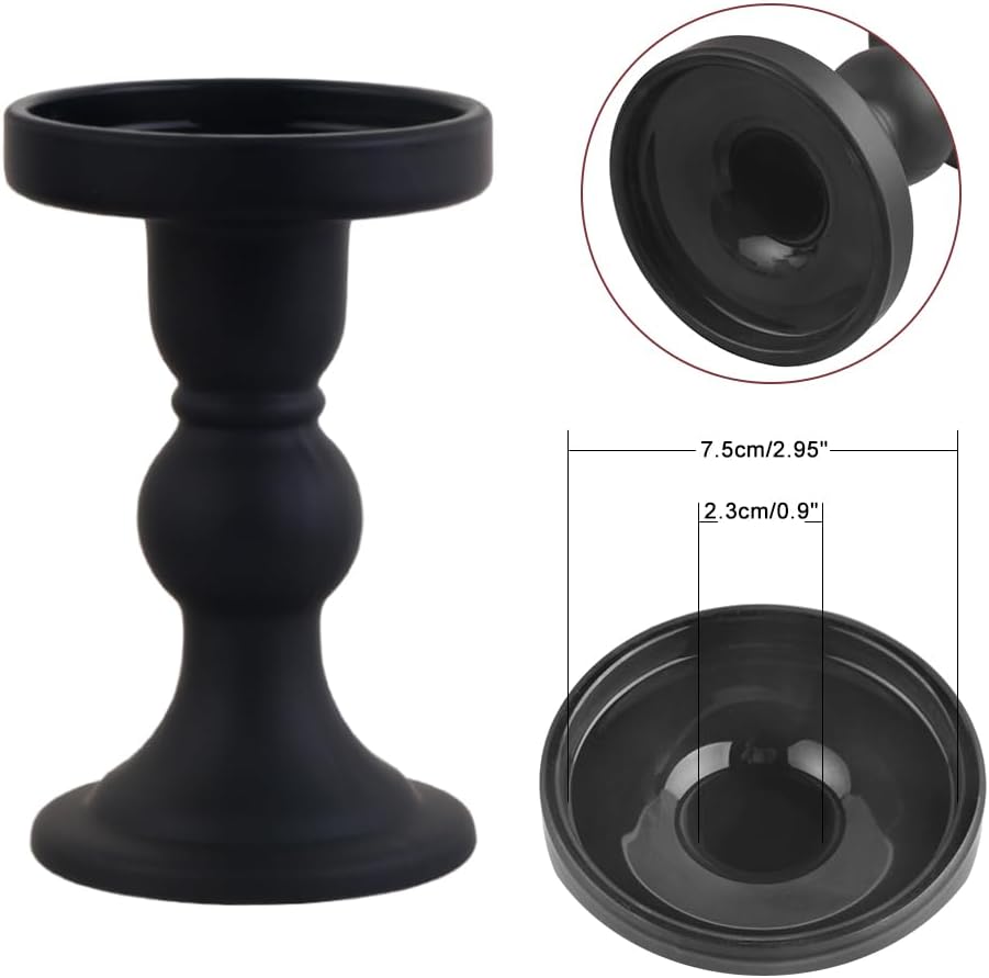 Skiennix 6-Piece Black Glass Candlestick Set - Elegant Crystal Holders for Weddings & Home Decor