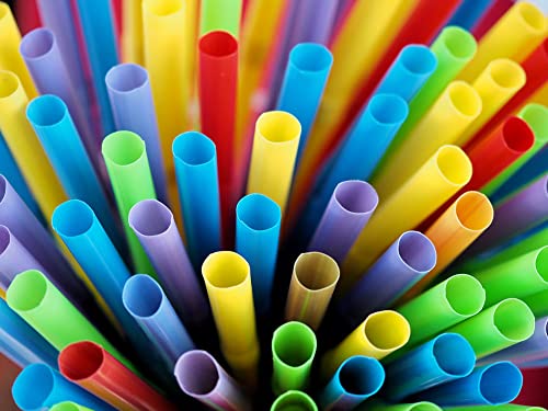 100 Pack Colorful Flexible Plastic Drinking Straws - 10.4 Inch Long, Wide Diameter