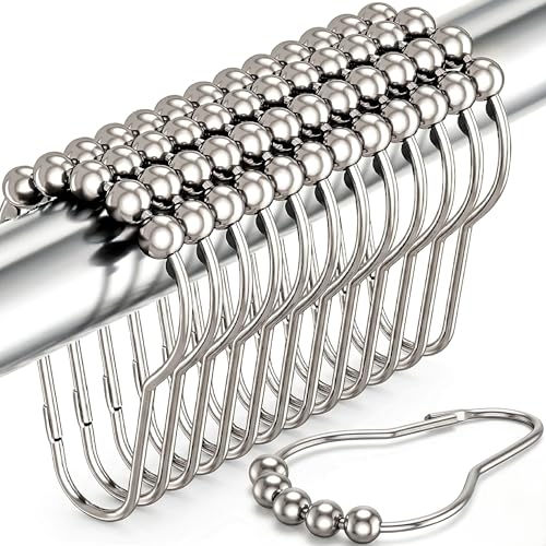 Stainless Steel Secure Lock Shower Curtain Hooks - Pack of 12, Polished Nickel