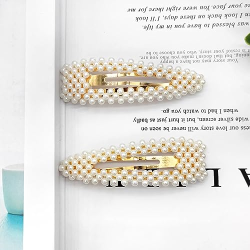BlingKingdom 2 PCS 3.3" Pearl Hair Clips, Snap Barrettes for Girls