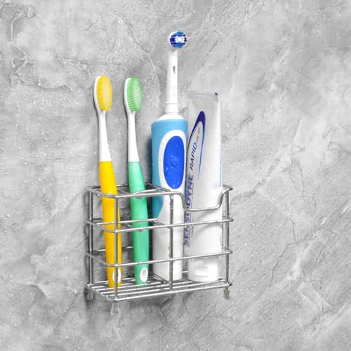 Linkidea Small Silver Wall Mount Toothbrush Holder - 5 Slots Stainless Steel Organizer for Bathroom