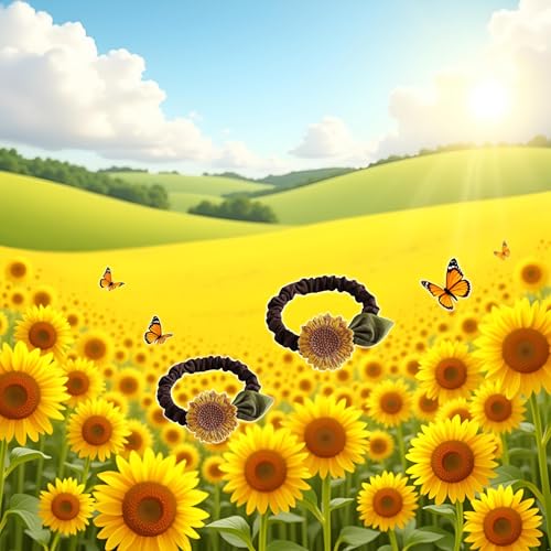 Brown Sunflower Hair Scrunchies 2-Pack Stretchy Elastic Ponytail Holders