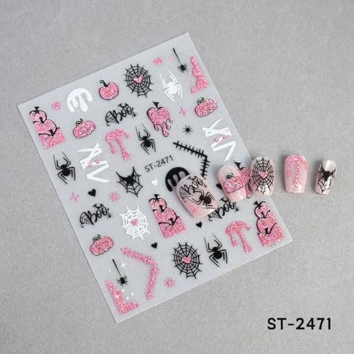 NSSHEL 6 Sheets Halloween Nail Stickers Spider Web Ghost Skull 3D Self-Adhesive