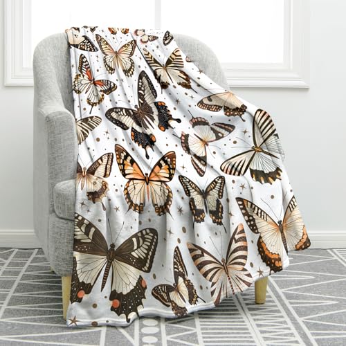 Jekeno White Butterfly Throw Blanket - Soft Flannel Fleece, 60x50 Inch