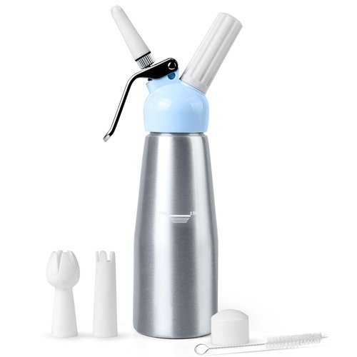NATUREKIT Professional Whipped Cream Dispenser,Aluminum Body 1-Pint / 500 ml,Cream Maker with 3 Plastic Decorating Tips and 1 Cleaning Brush