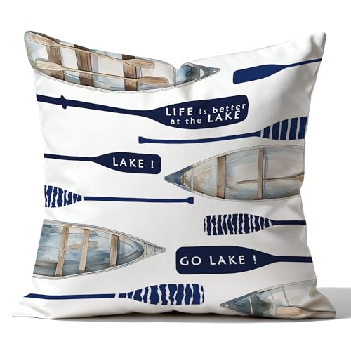 Lake Life Gifts Navy Blue Pillow Cover 18x18 - Double-Sided for Couch & Bed, Boat Lover Decor