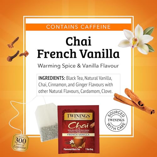 Twinings French Vanilla Chai Black Tea Bags - 20 Count, Warm & Spicy, Individually Wrapped, Pack of 1